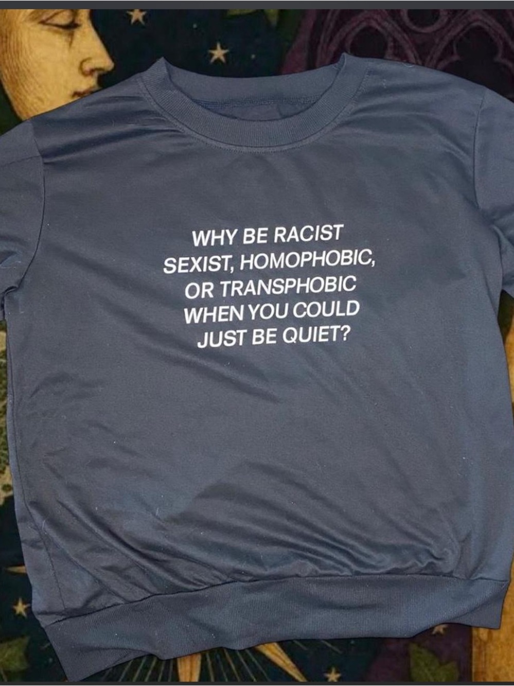 Source Unknown Navy Blue Graphic Long Sleeve Tee with White Text